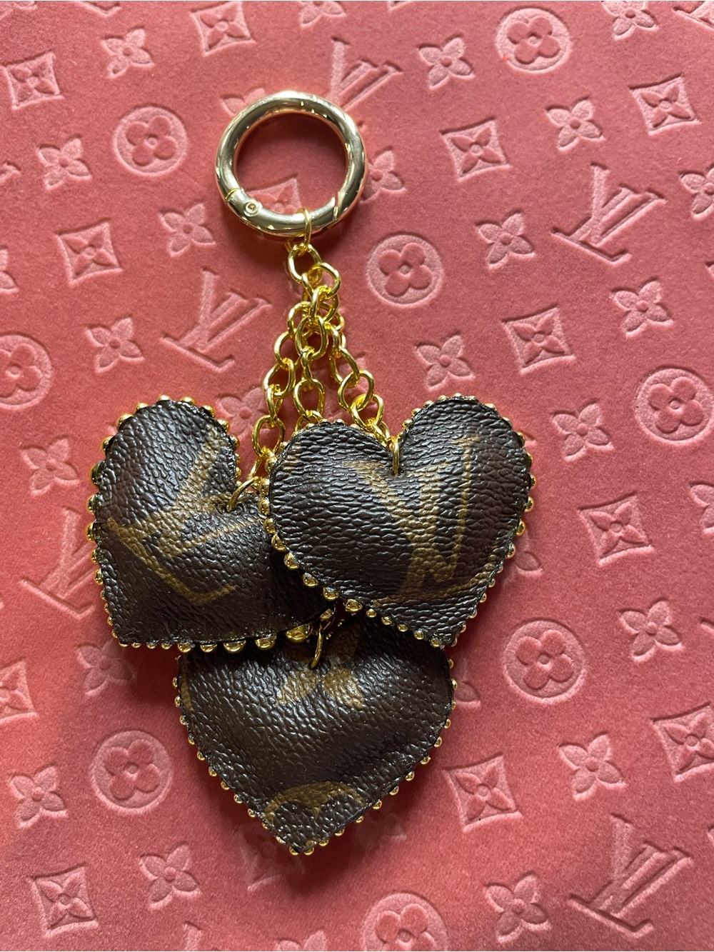 Triple heart studded keychain